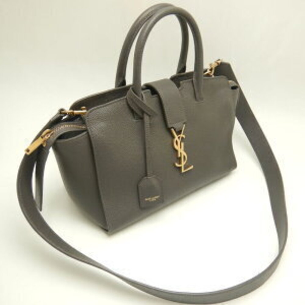 SAINT LAURENT Downtown Cabas handbag grained leather gray - Picture 2 of 9